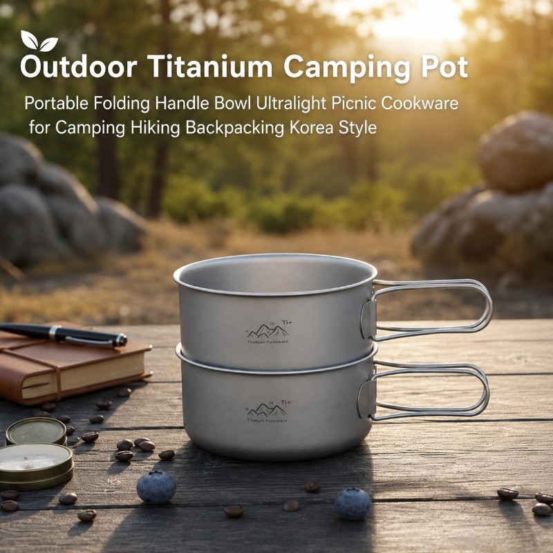 Outdoor Camping Korea - Outdoor Titanium Campingpot Draagbare opvouwbare handgreepkom