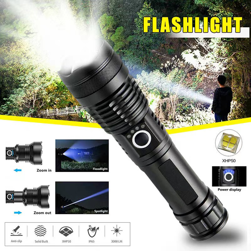 Outdoor Camping Decor - High Power XHP70 Led-zaklamp USB-C oplaadbare