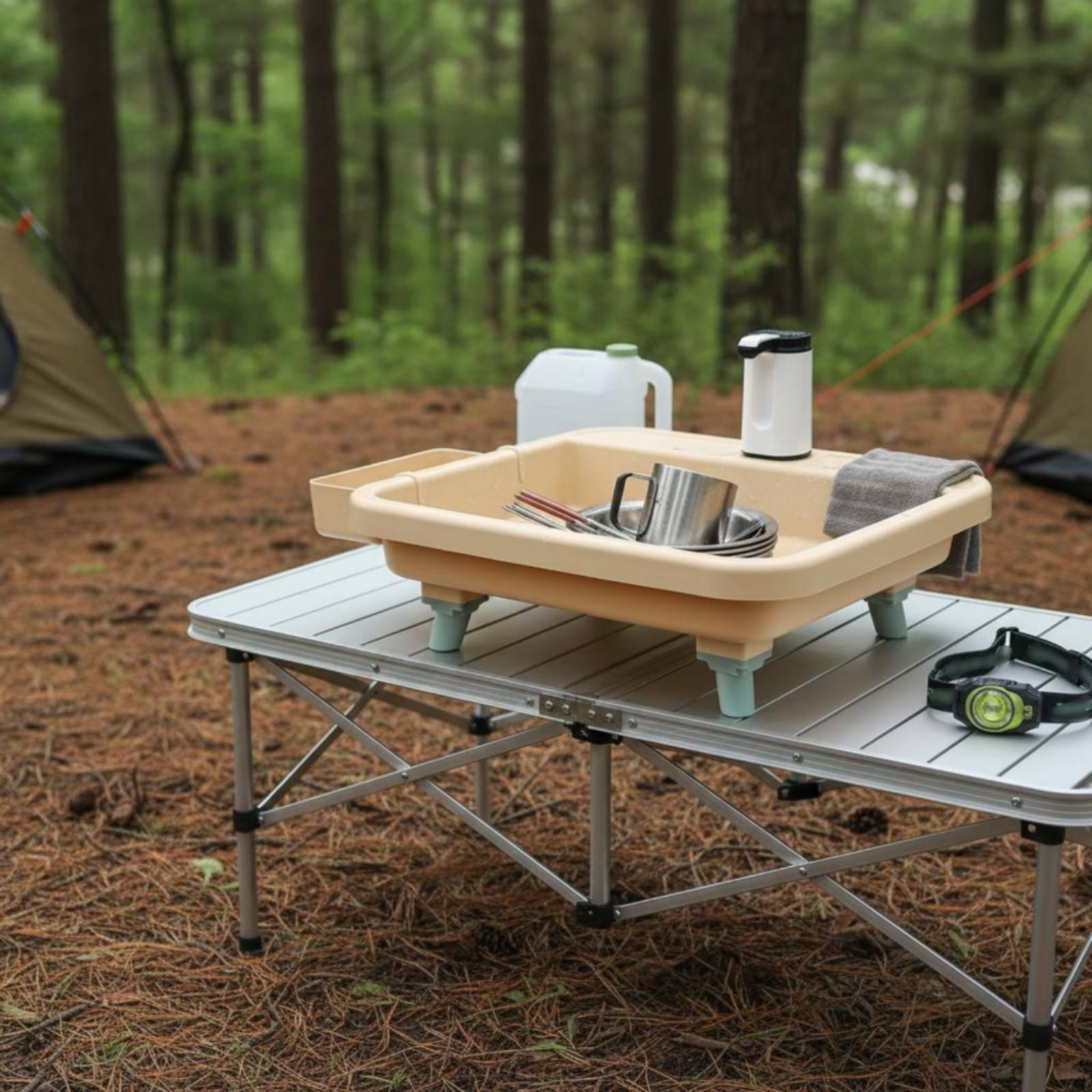 Draagbare handwasstation met é - Outdoor Camp recensie en prijs